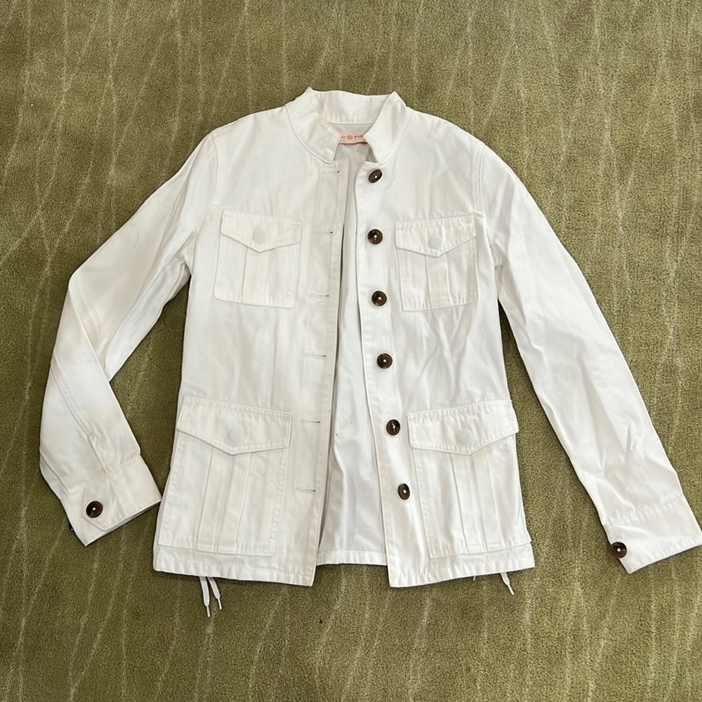 Tory Burch utility style jacket with lace detailing.